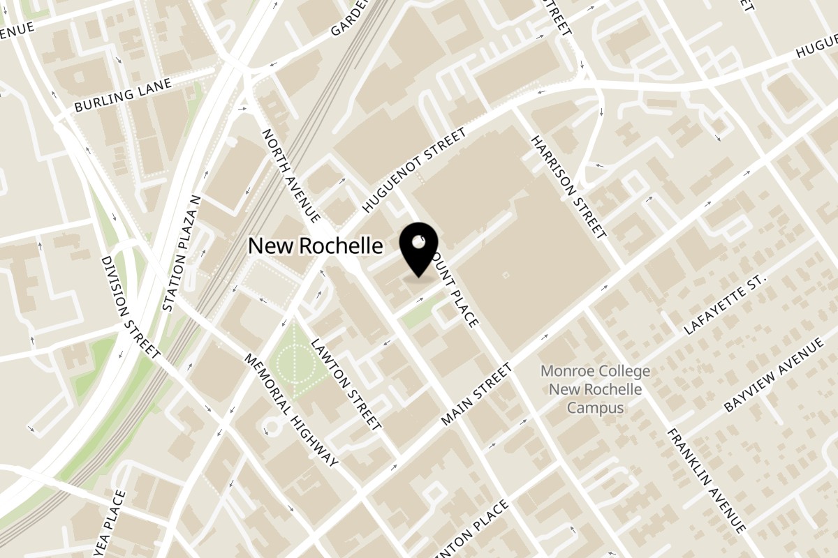 Map showing the location of Roc N Ramen on 19 Anderson St in New Rochelle